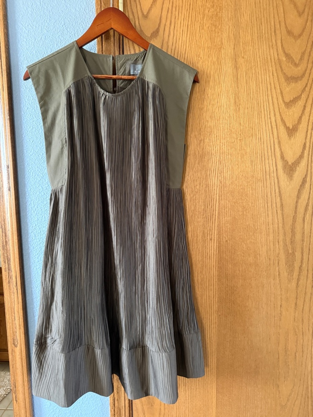 Anthropologie Olive Green Pleated Midi Dress